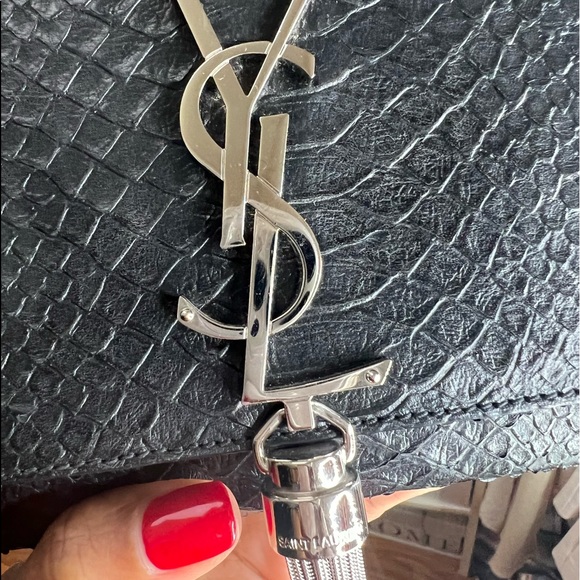 YVES SAINT LAURENT Medium Kate Chain Shoulder Snake Bag Black Leather - Picture 4 of 7